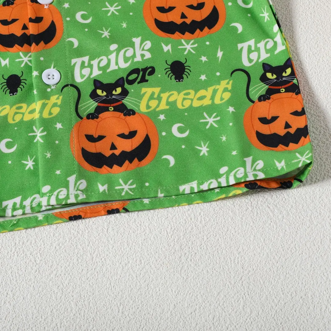 Boys Halloween Short Sleeve Pumpkin Print Shirt Shorts Set — feature 8