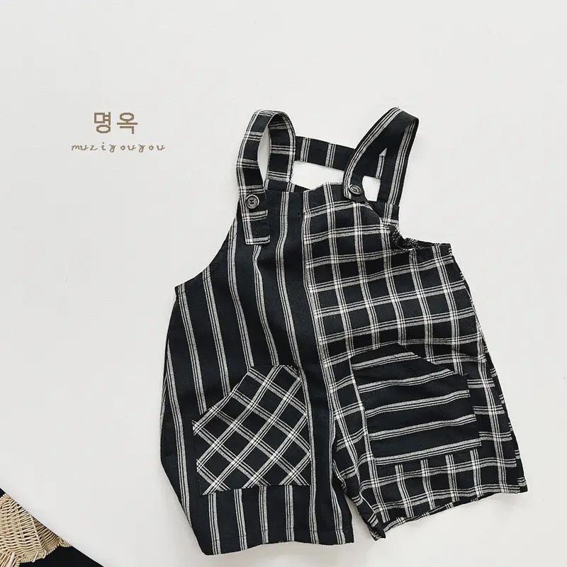 Korean Pure Cotton Face Strap Pants for Boys Girls Black Striped - Image 3