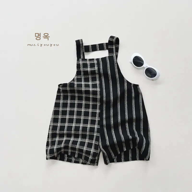Korean Pure Cotton Face Strap Pants for Boys Girls Black Striped - Image 4
