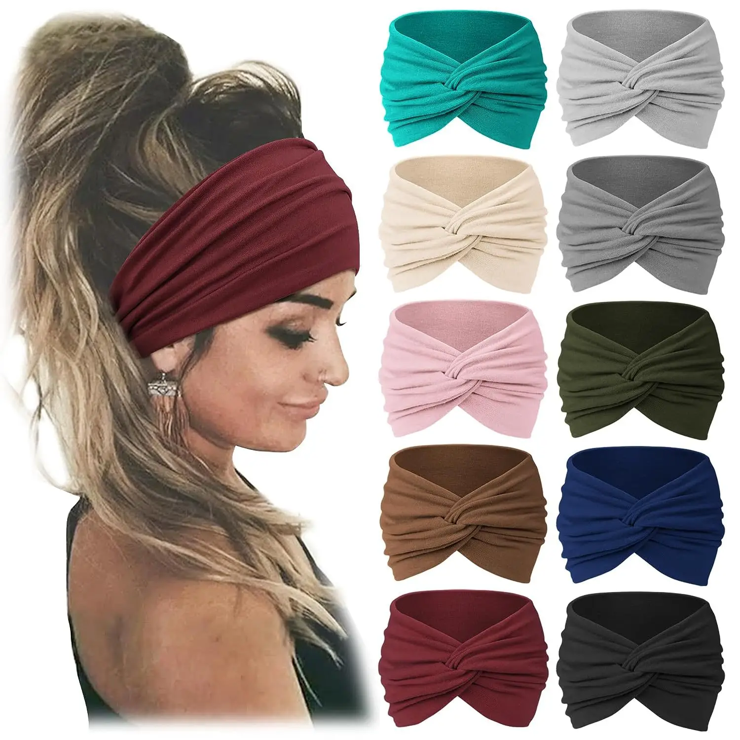 Women's Elastic Sports Hair Band Multi Color Wide Fit