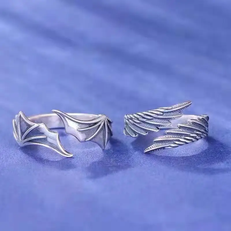 Angel and Demon Wings Silver Ring Set for Men — feature 1
