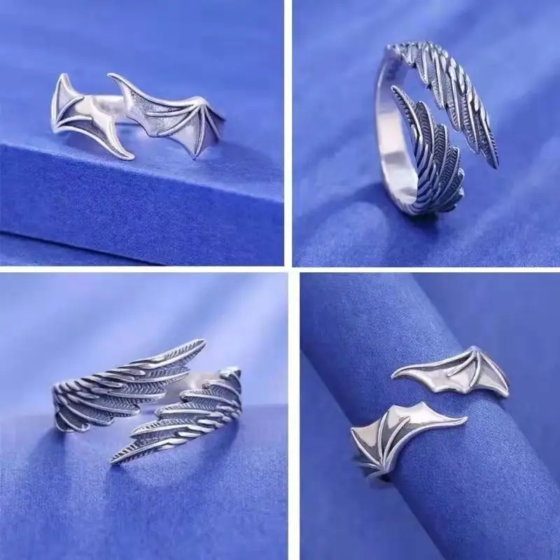 Angel and Demon Wings Silver Ring Set for Men — feature 3