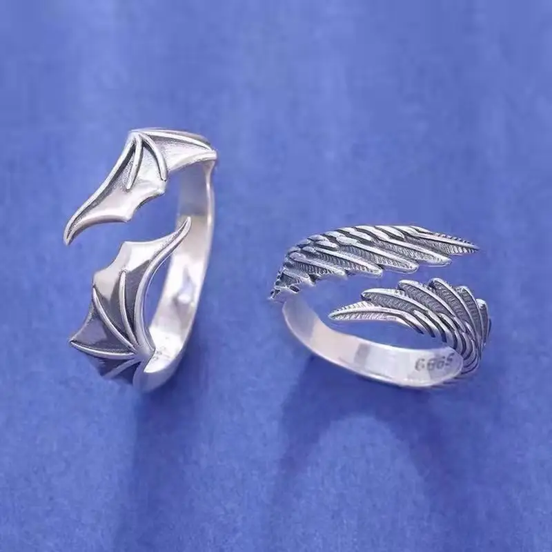 Angel and Demon Wings Silver Ring Set for Men — feature 5