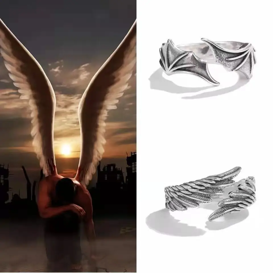 Angel and Demon Wings Silver Ring Set for Men — feature 7