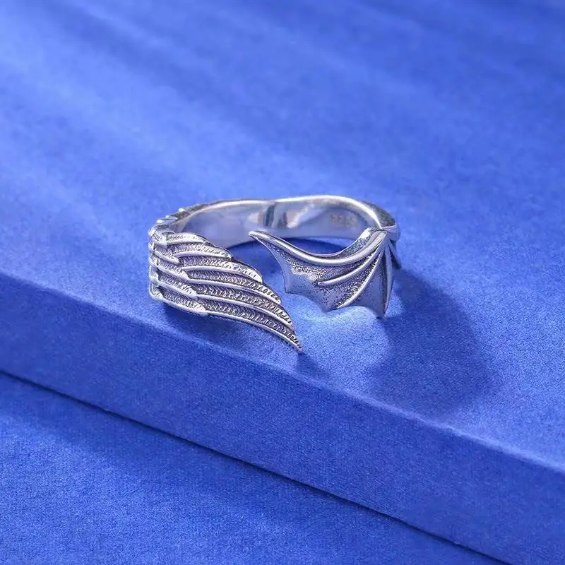 Angel and Demon Wings Silver Ring Set for Men - Image 4
