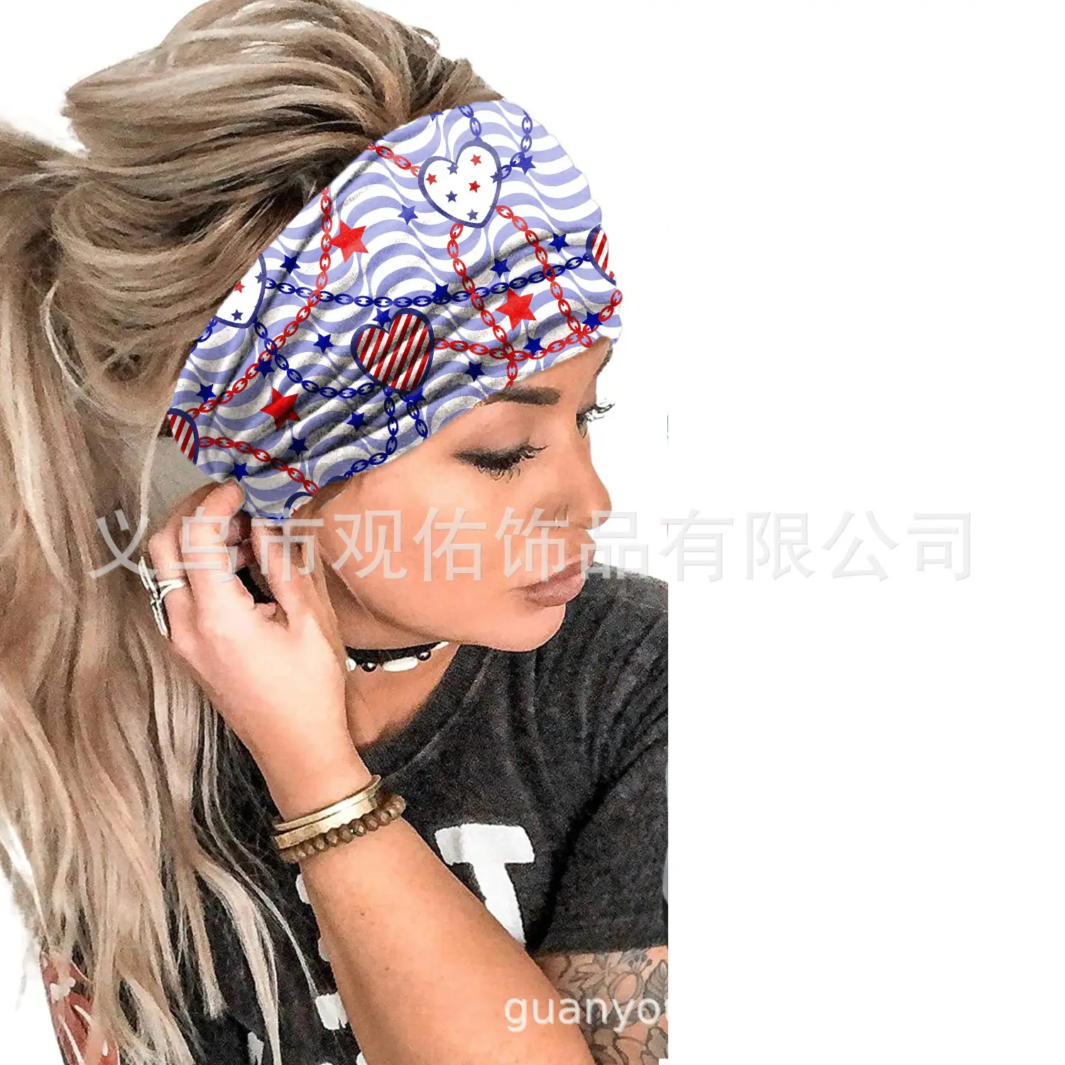 Stars Red Blue Flag Hair Band Wide Knot for Women - Image 19