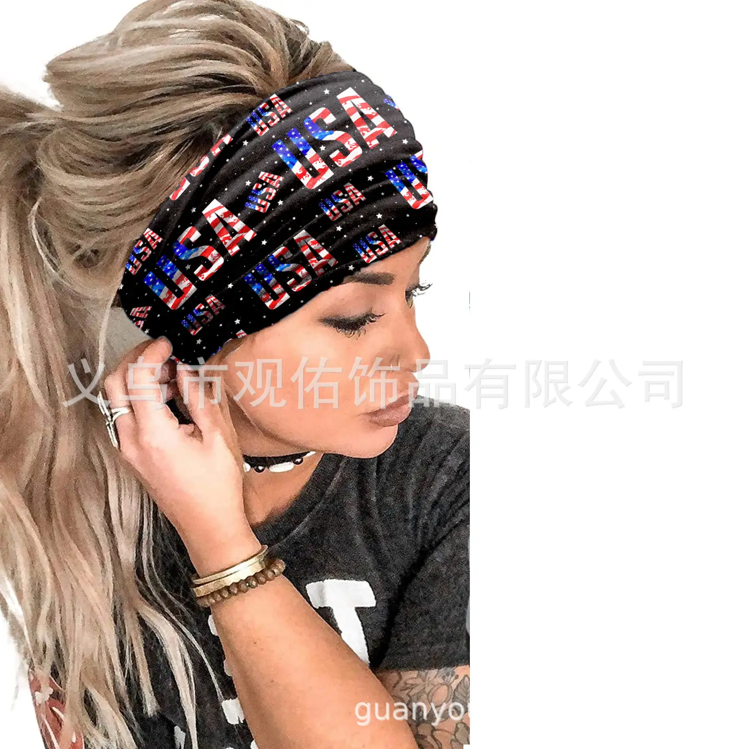 Stars Red Blue Flag Hair Band Wide Knot for Women - Image 20