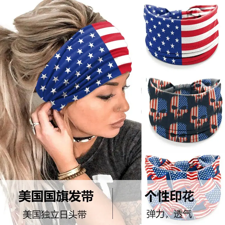 Stars Red Blue Flag Hair Band Wide Knot for Women — feature 2