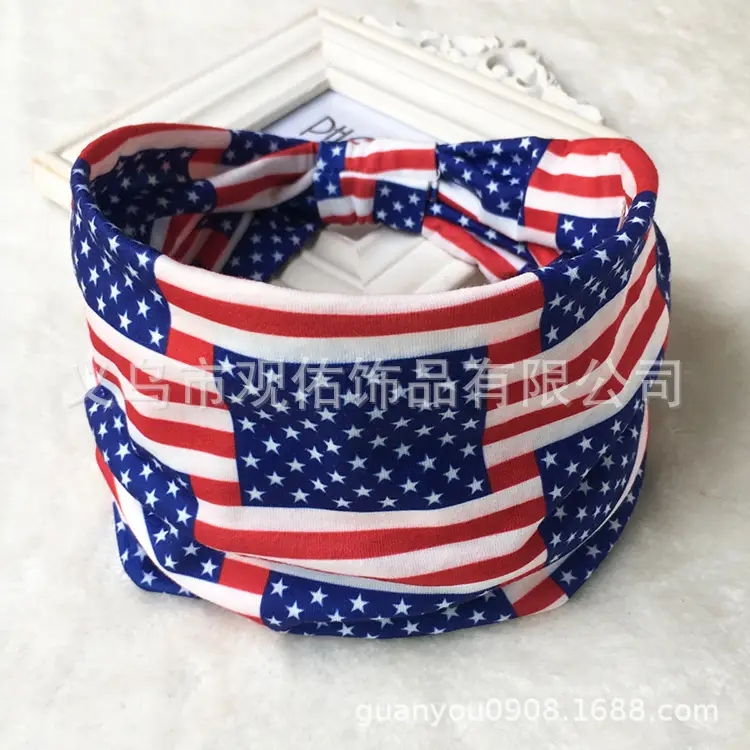 Stars Red Blue Flag Hair Band Wide Knot for Women - Image 16