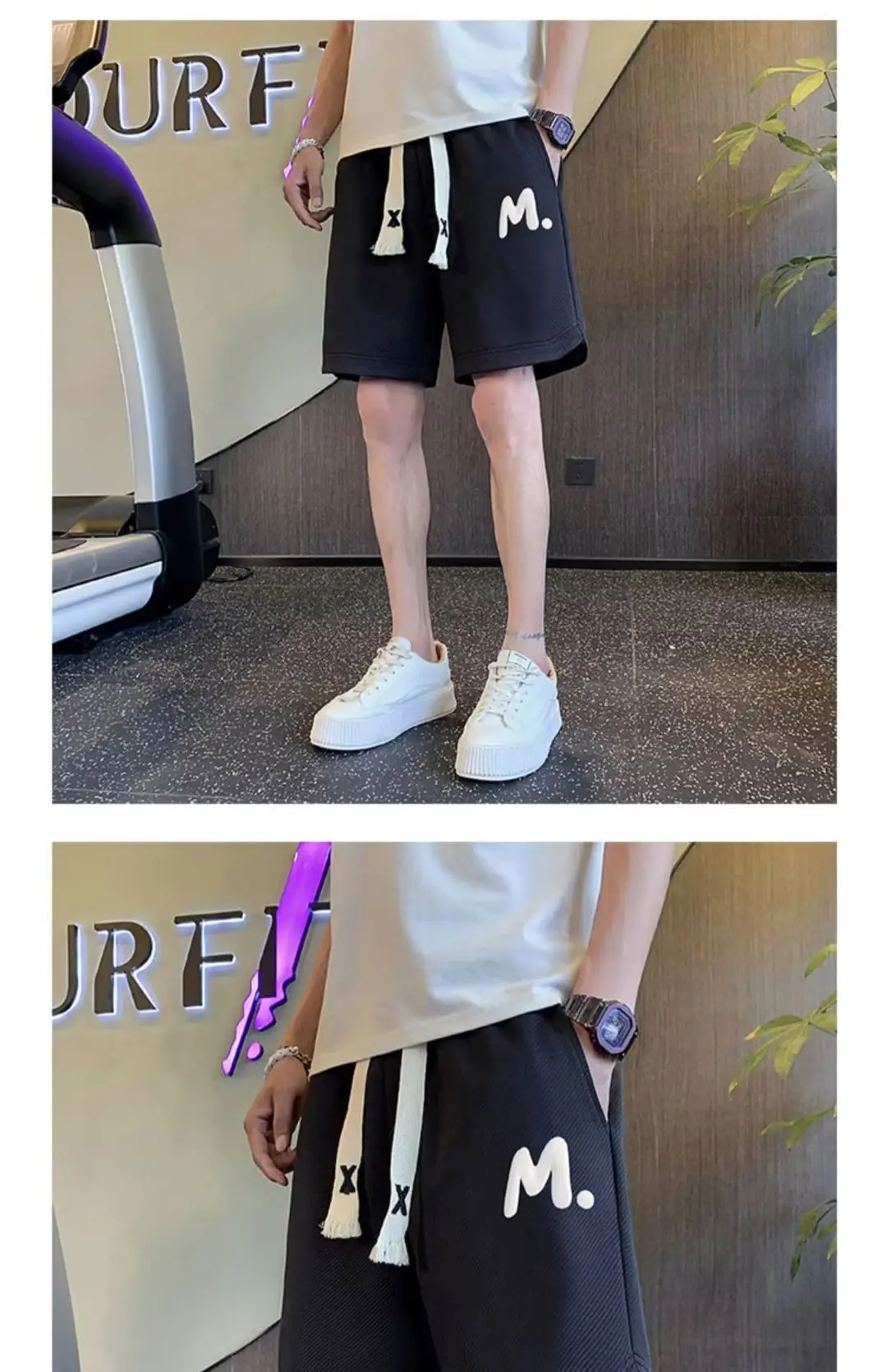 Men M. Embroidered Shorts Black Tassel Waist — feature 11