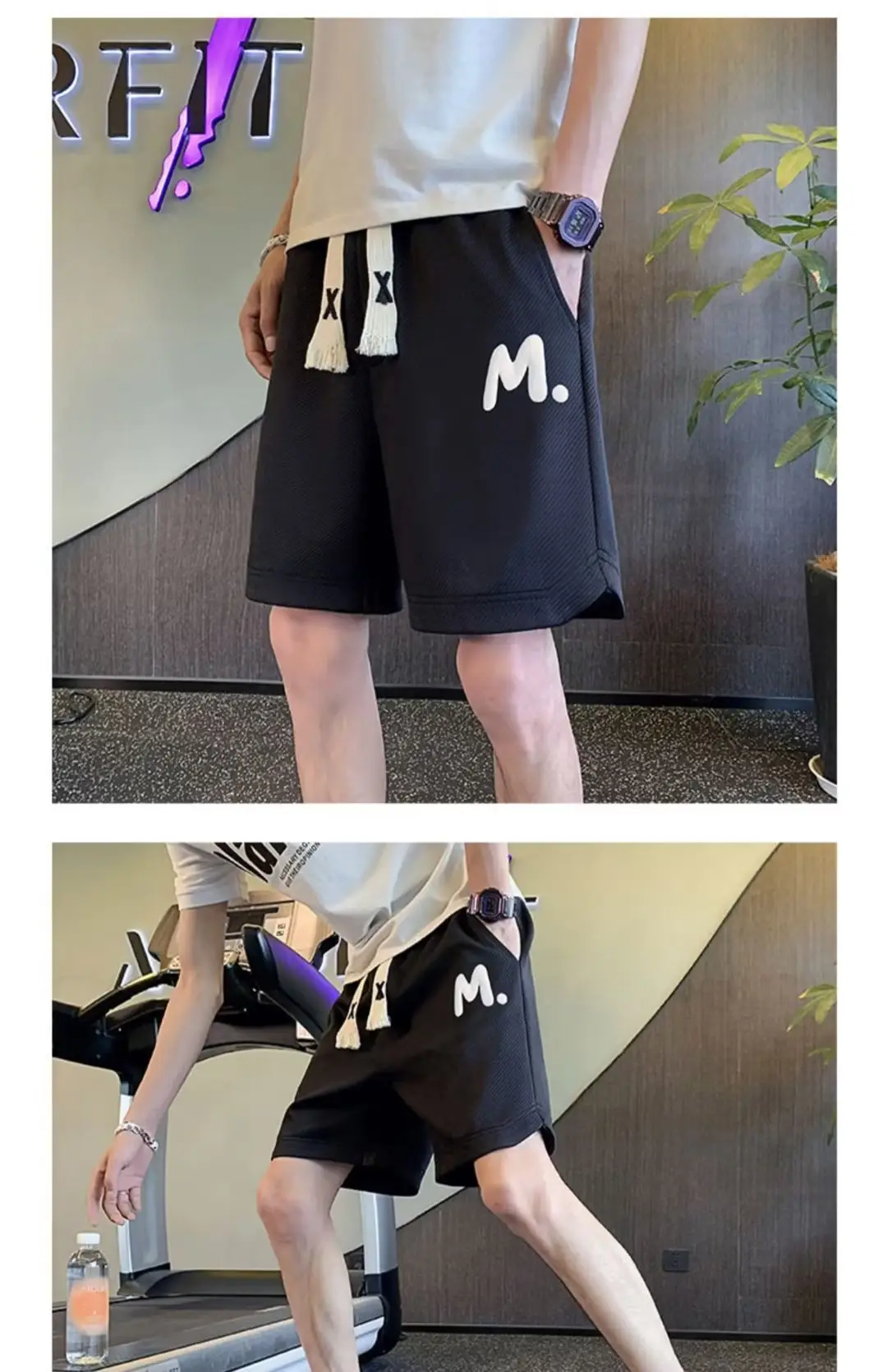 Men M. Embroidered Shorts Black Tassel Waist — feature 15