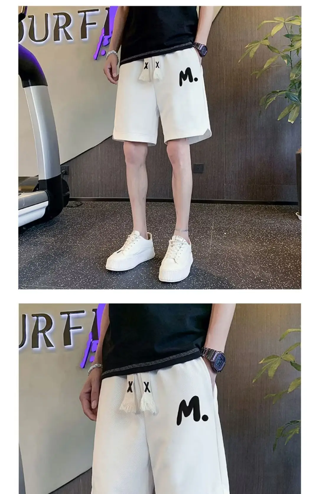 Men M. Embroidered Shorts Black Tassel Waist — feature 17