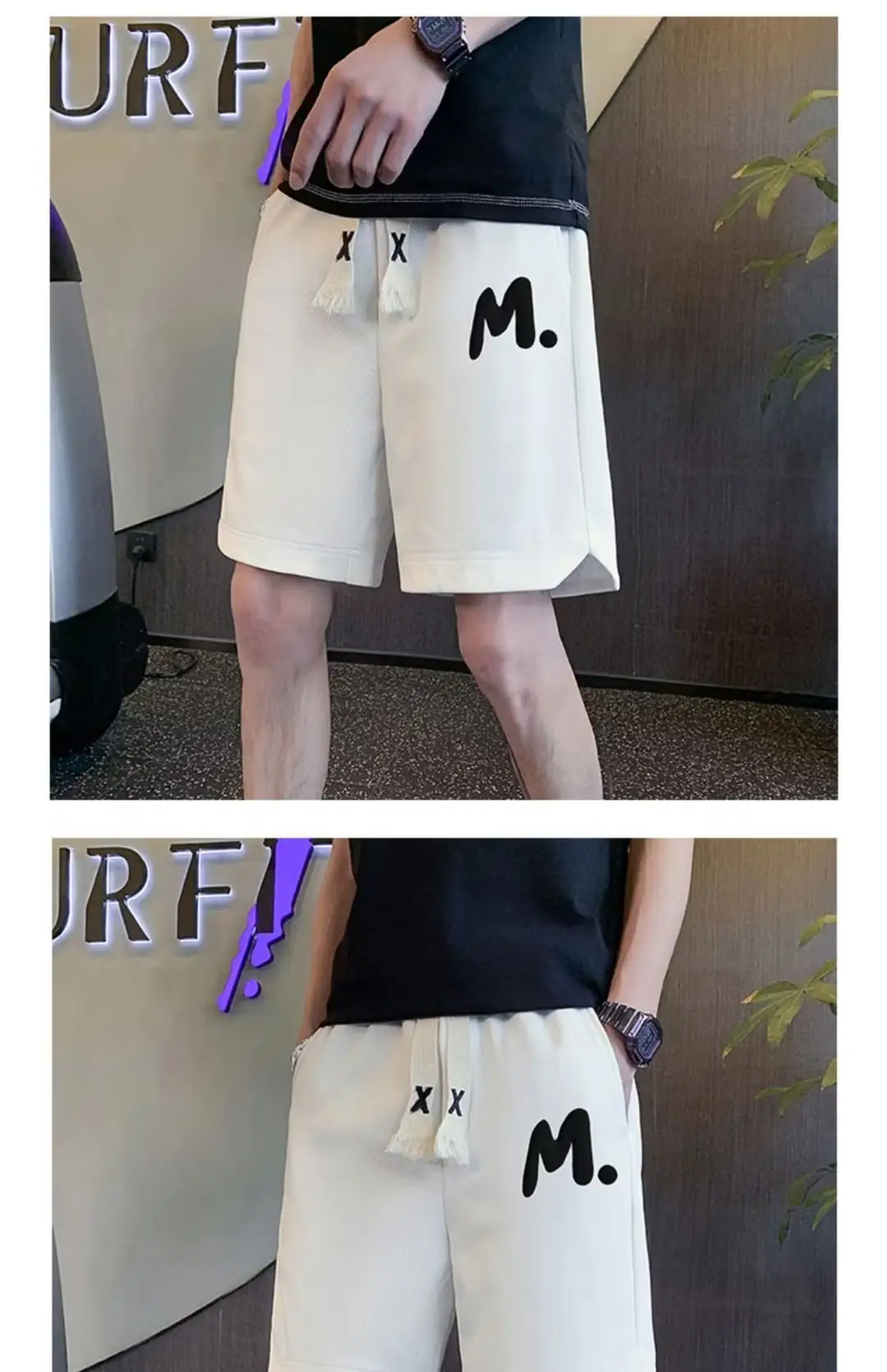 Men M. Embroidered Shorts Black Tassel Waist — feature 19