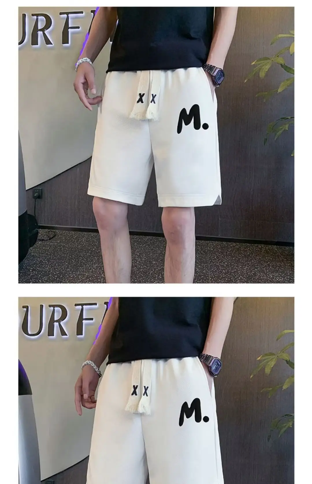 Men M. Embroidered Shorts Black Tassel Waist — feature 21
