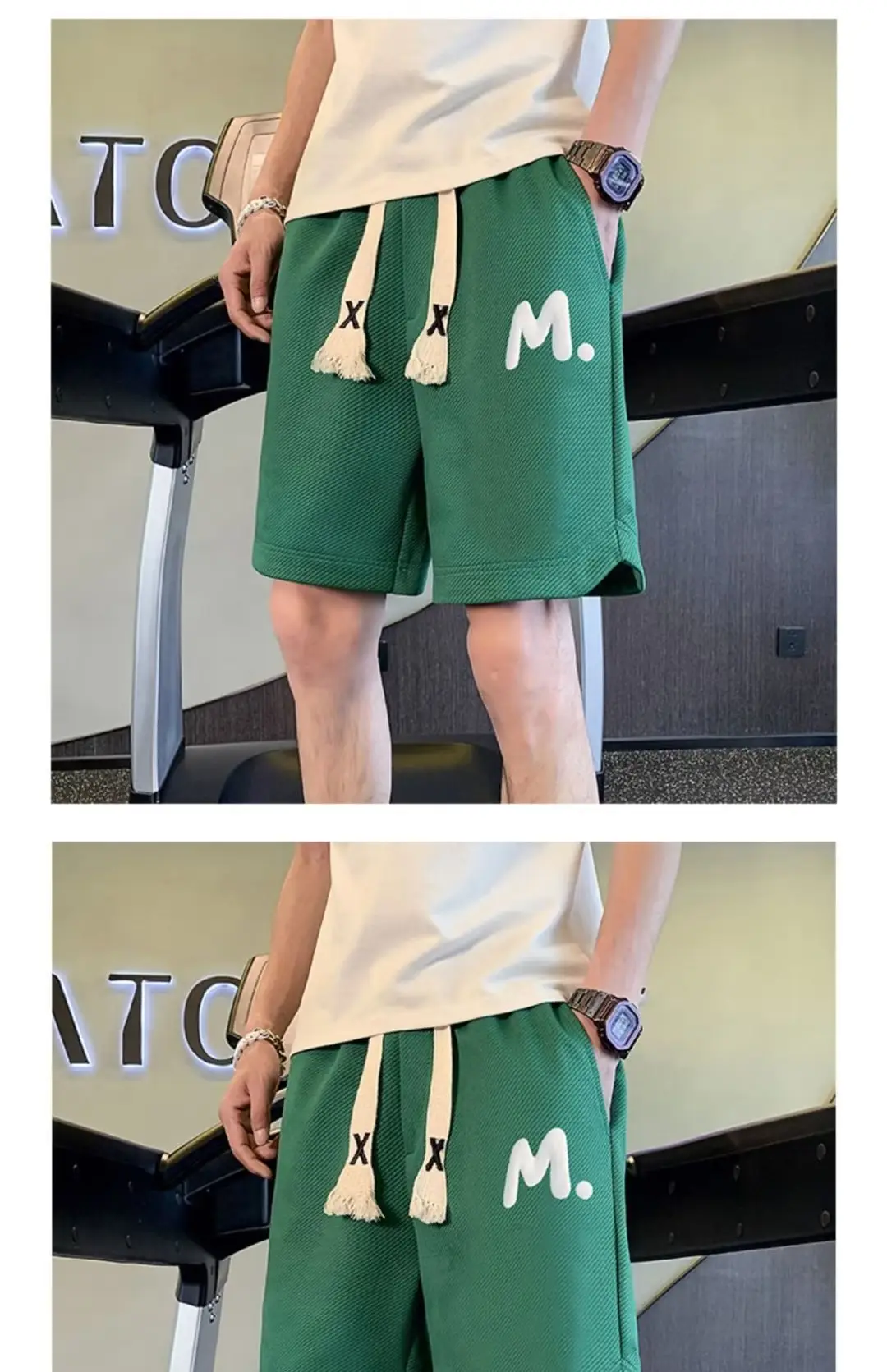 Men M. Embroidered Shorts Black Tassel Waist — feature 7