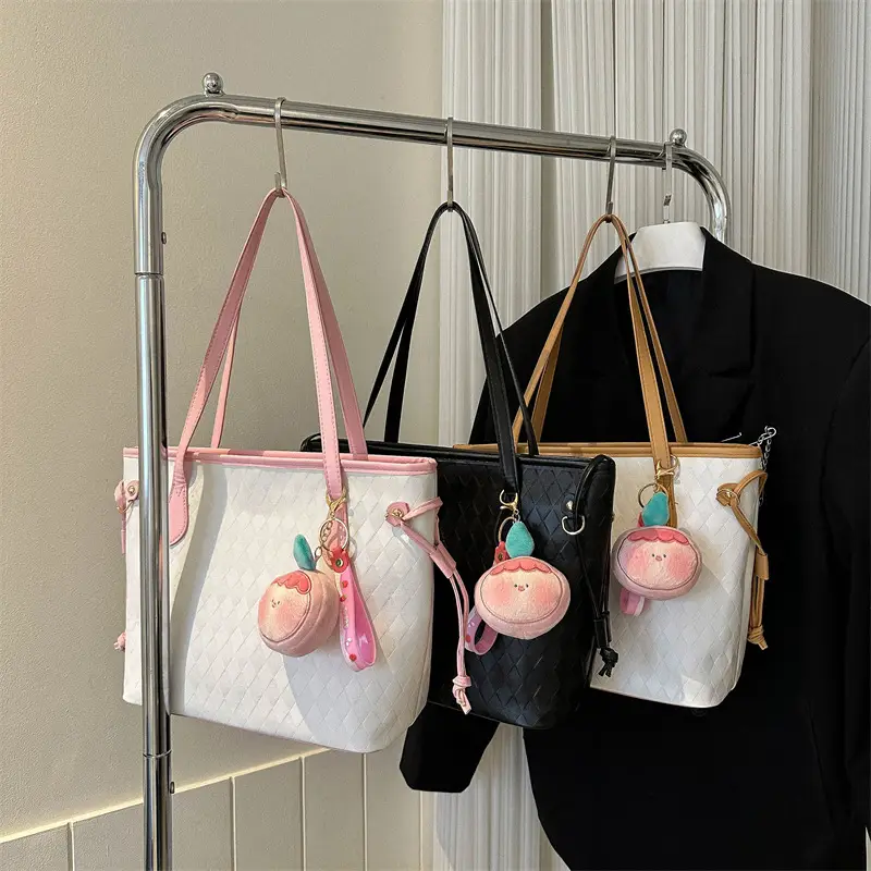White Quilted Shoulder Bag with Pink Fruit Design for Women - Image 4