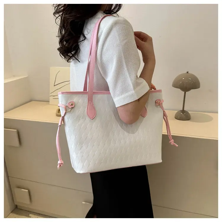 White Quilted Shoulder Bag with Pink Fruit Design for Women — feature 12