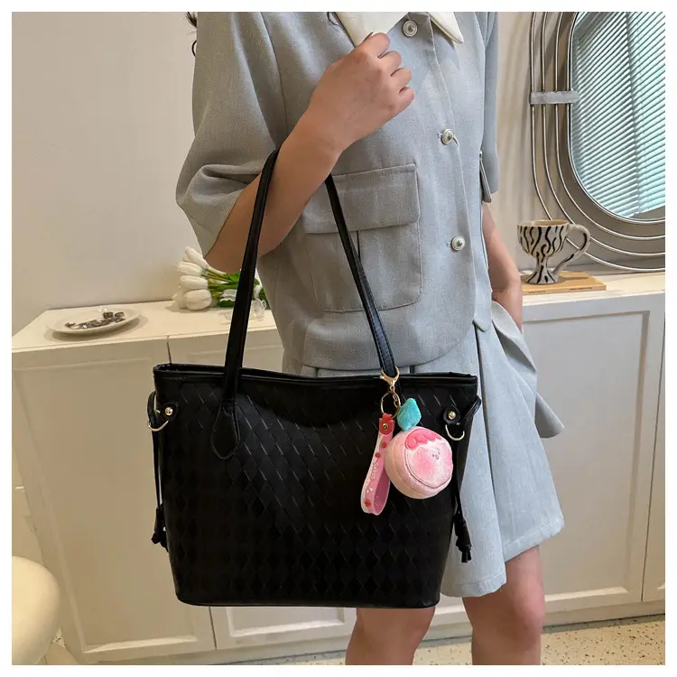 White Quilted Shoulder Bag with Pink Fruit Design for Women — feature 13