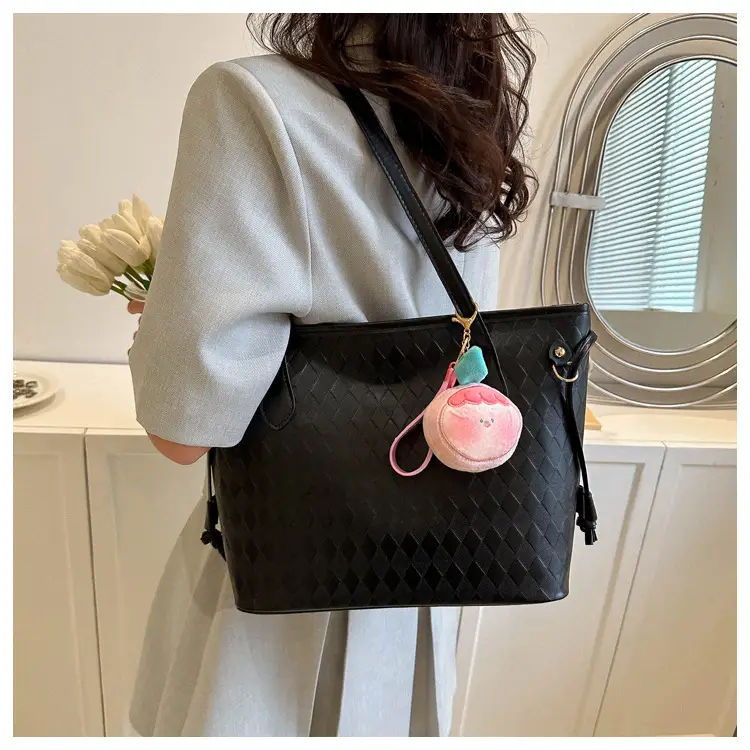 White Quilted Shoulder Bag with Pink Fruit Design for Women — feature 15