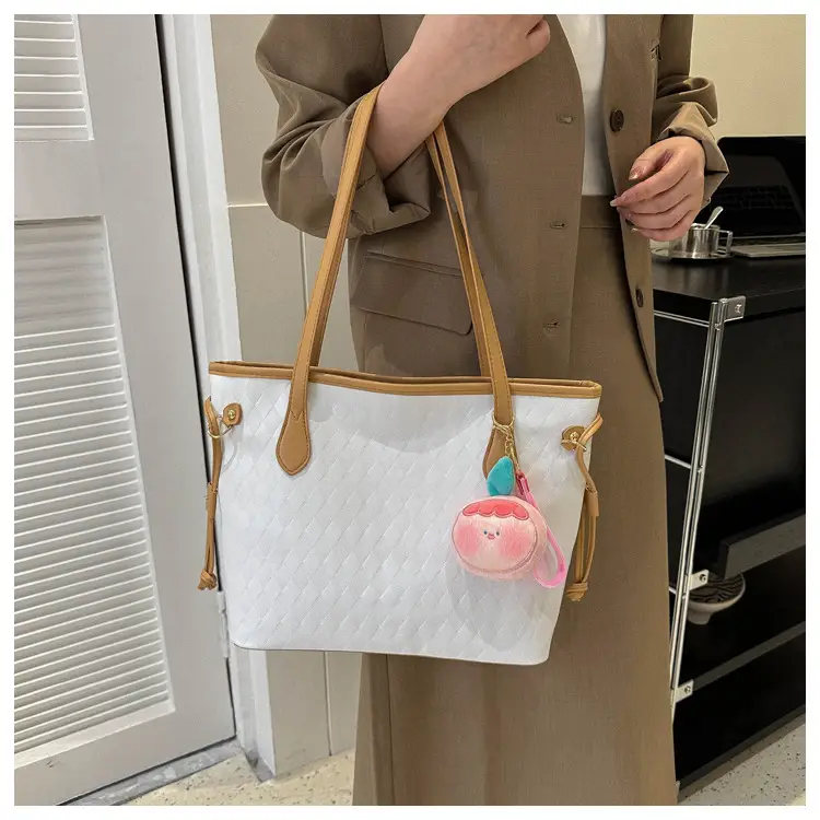White Quilted Shoulder Bag with Pink Fruit Design for Women — feature 17