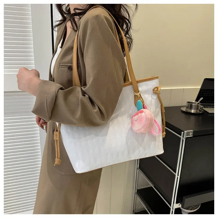 White Quilted Shoulder Bag with Pink Fruit Design for Women — feature 19