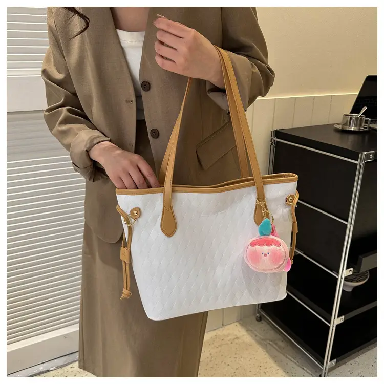 White Quilted Shoulder Bag with Pink Fruit Design for Women — feature 20