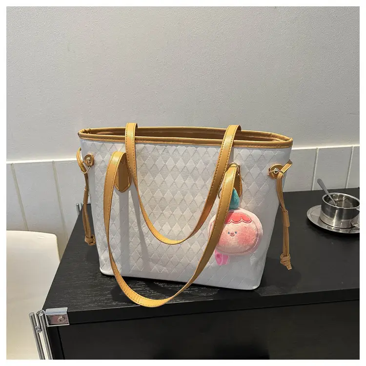 White Quilted Shoulder Bag with Pink Fruit Design for Women — feature 22