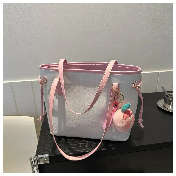 White Quilted Shoulder Bag with Pink Fruit Design for Women — feature 23