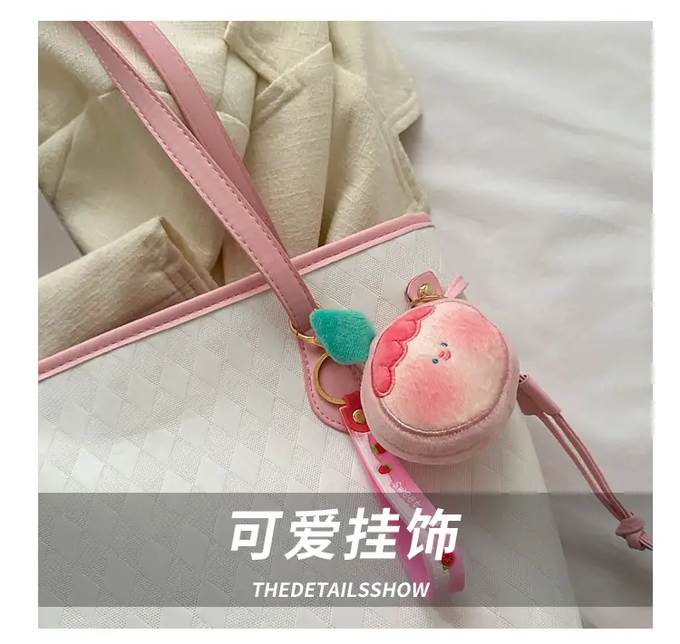 White Quilted Shoulder Bag with Pink Fruit Design for Women — feature 4