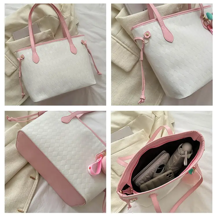 White Quilted Shoulder Bag with Pink Fruit Design for Women — feature 8