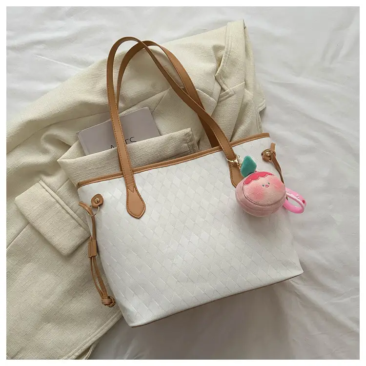 White Quilted Shoulder Bag with Pink Fruit Design for Women - Image 3