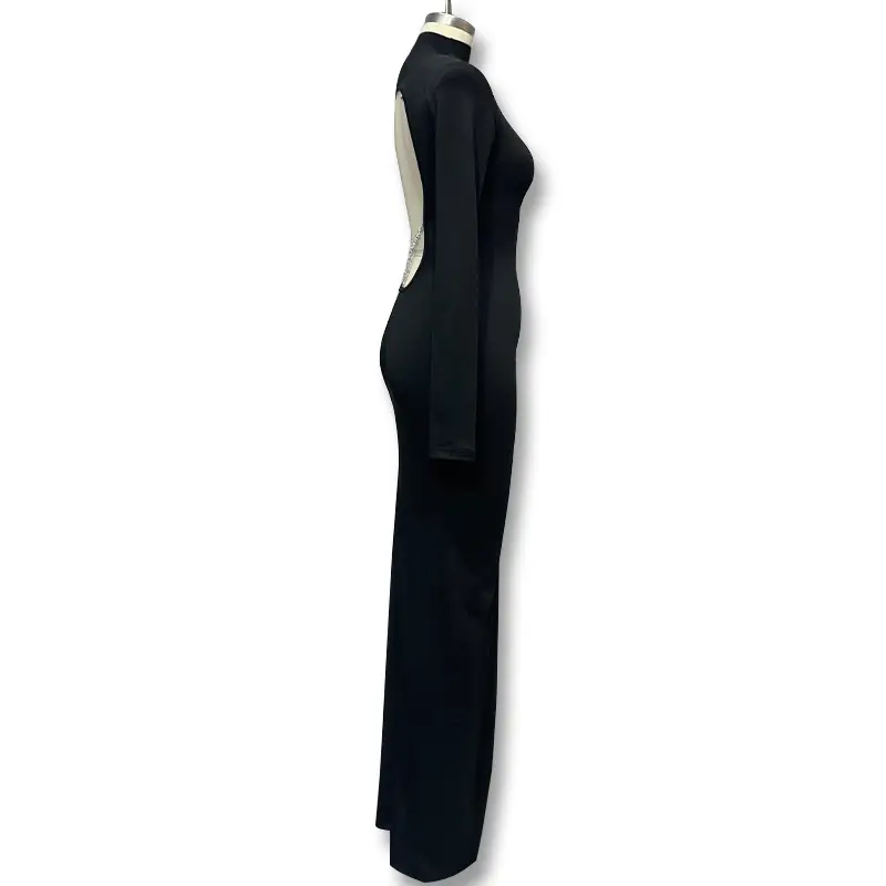 Black Long Sleeve Slim Fit Dress with High Slit — feature 36