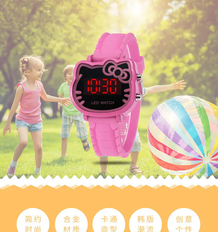 Kids LED Electronic Watch Black Silicone Female Students — feature 1