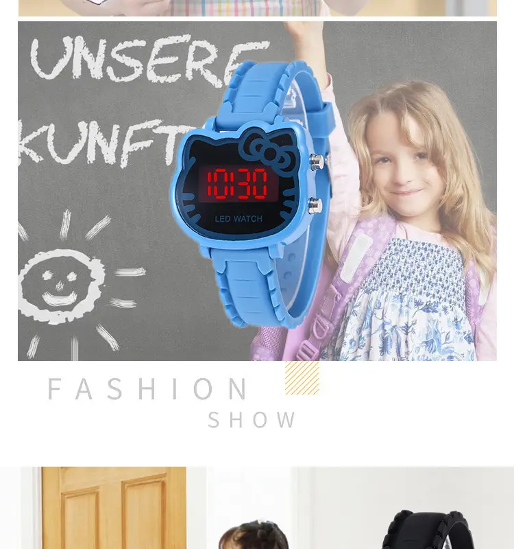 Kids LED Electronic Watch Black Silicone Female Students — feature 2