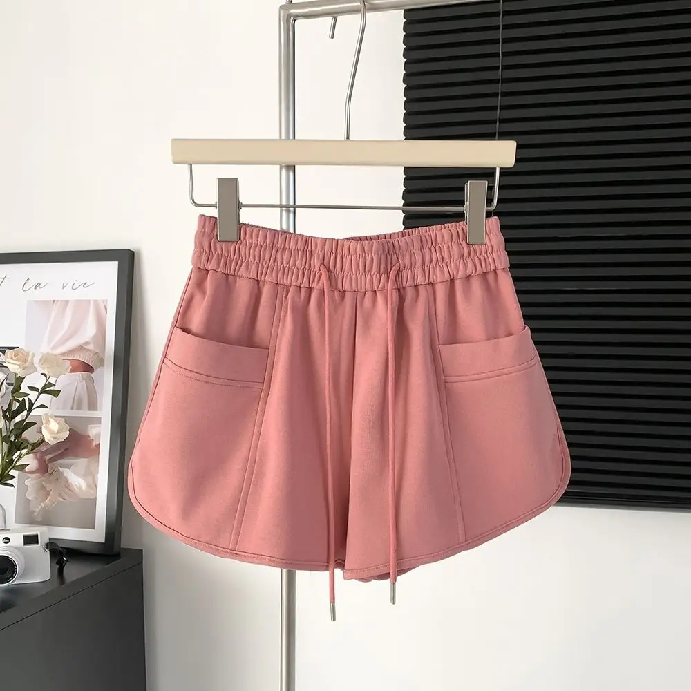 Women's Pink Drawstring Shorts High Waist Loose Summer - Image 3