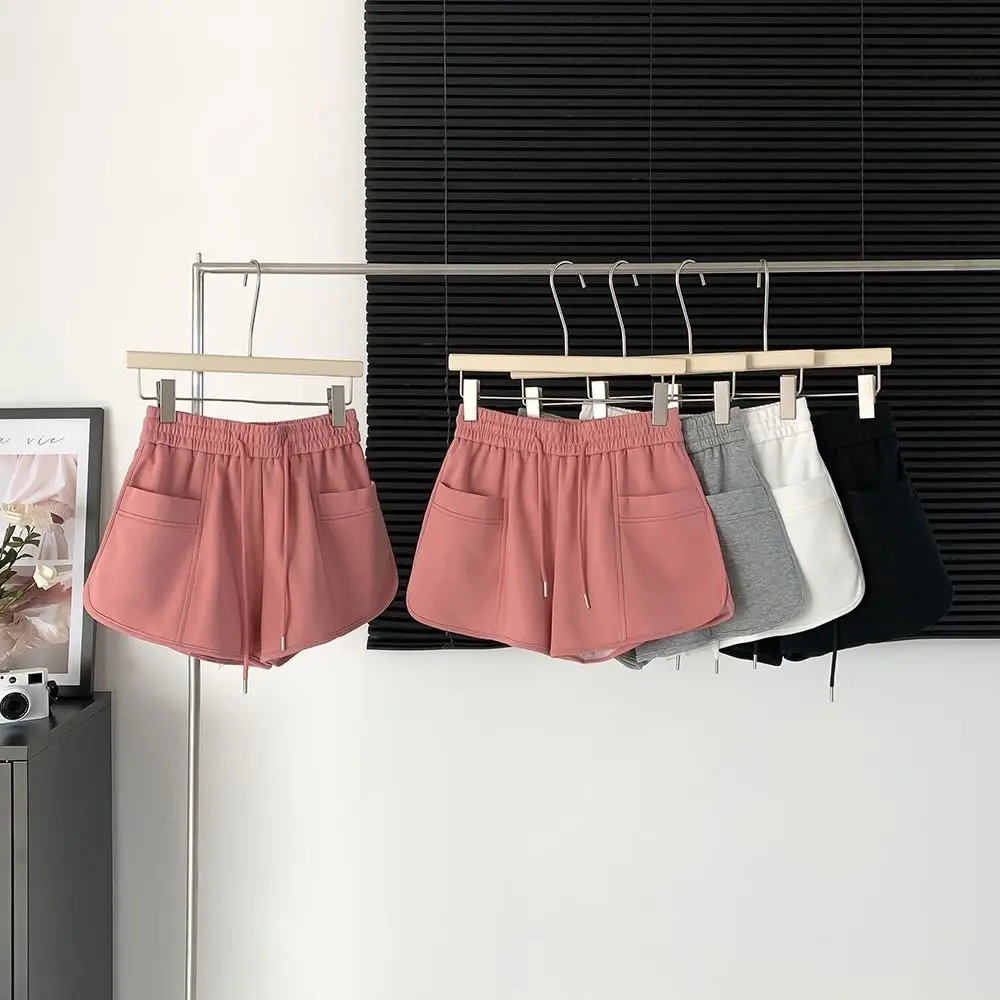 Women's Pink Drawstring Shorts High Waist Loose Summer — feature 3