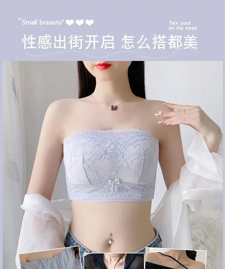 Summer Thin Strapless Underwear Women's Gathering Non-slip Chest Wrapping Sexy Strapless Bra Large Bra Small Chest — feature 11
