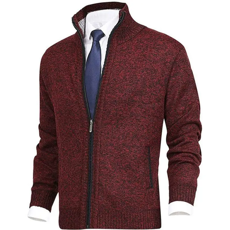 Men's Black Full Zip Cardigan with Stand Collar - Image 12