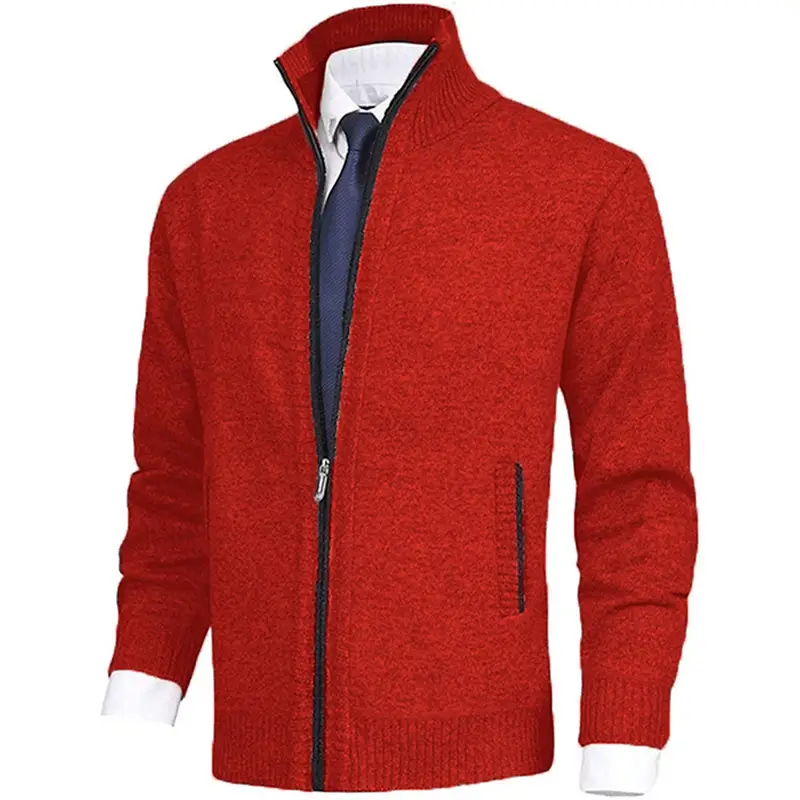 Men's Black Full Zip Cardigan with Stand Collar - Image 13