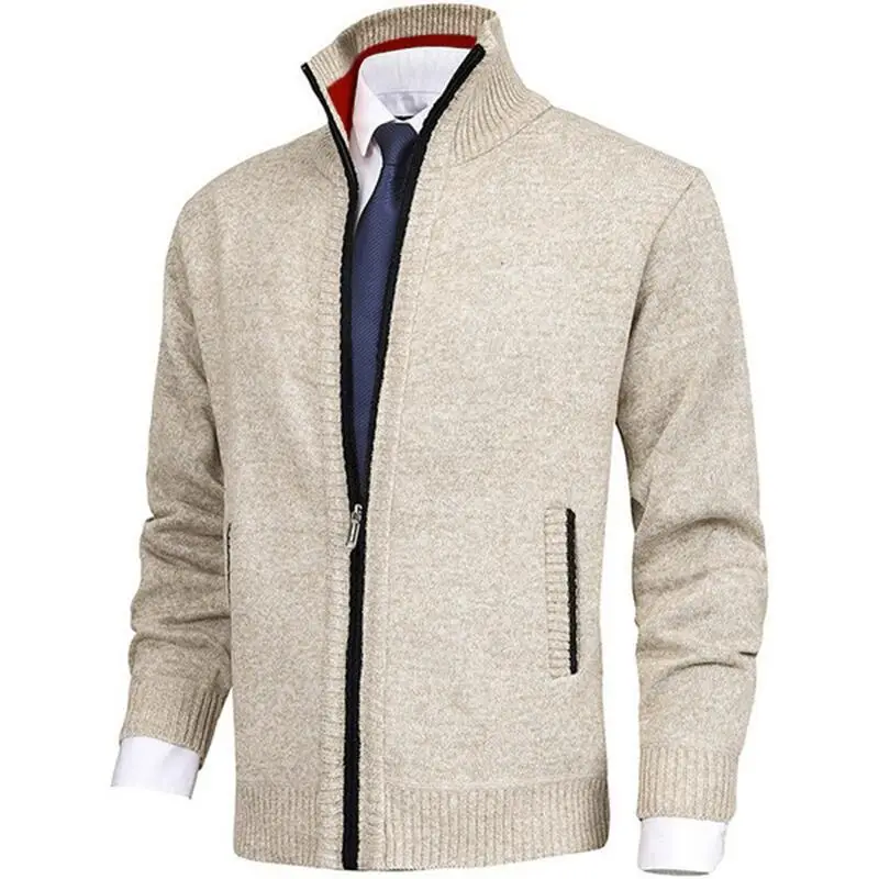 Men's Black Full Zip Cardigan with Stand Collar — feature 8