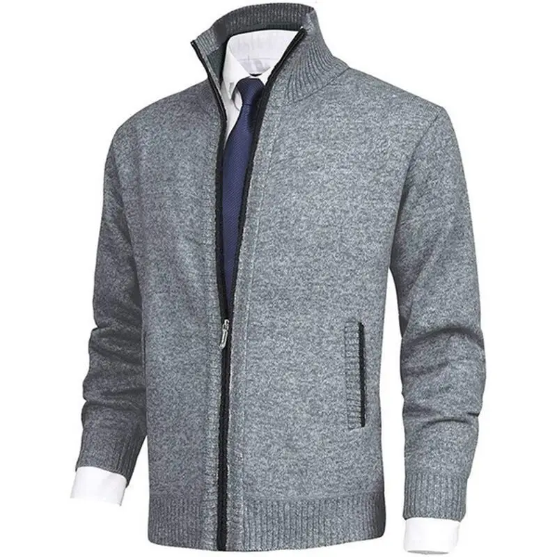 Men's Black Full Zip Cardigan with Stand Collar — feature 9
