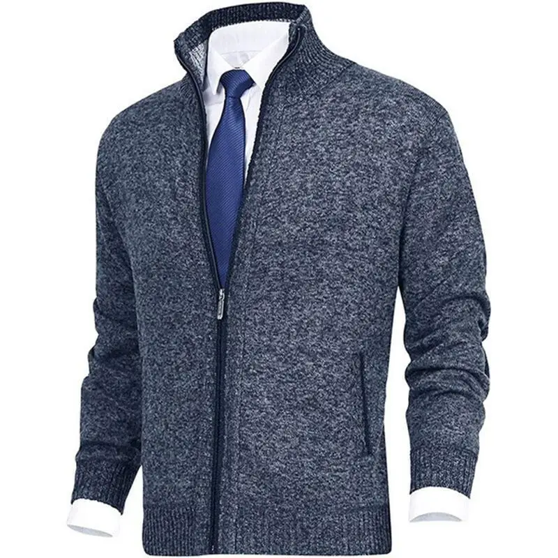 Men's Black Full Zip Cardigan with Stand Collar - Image 4