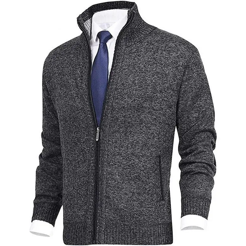 Men's Black Full Zip Cardigan with Stand Collar - Image 6