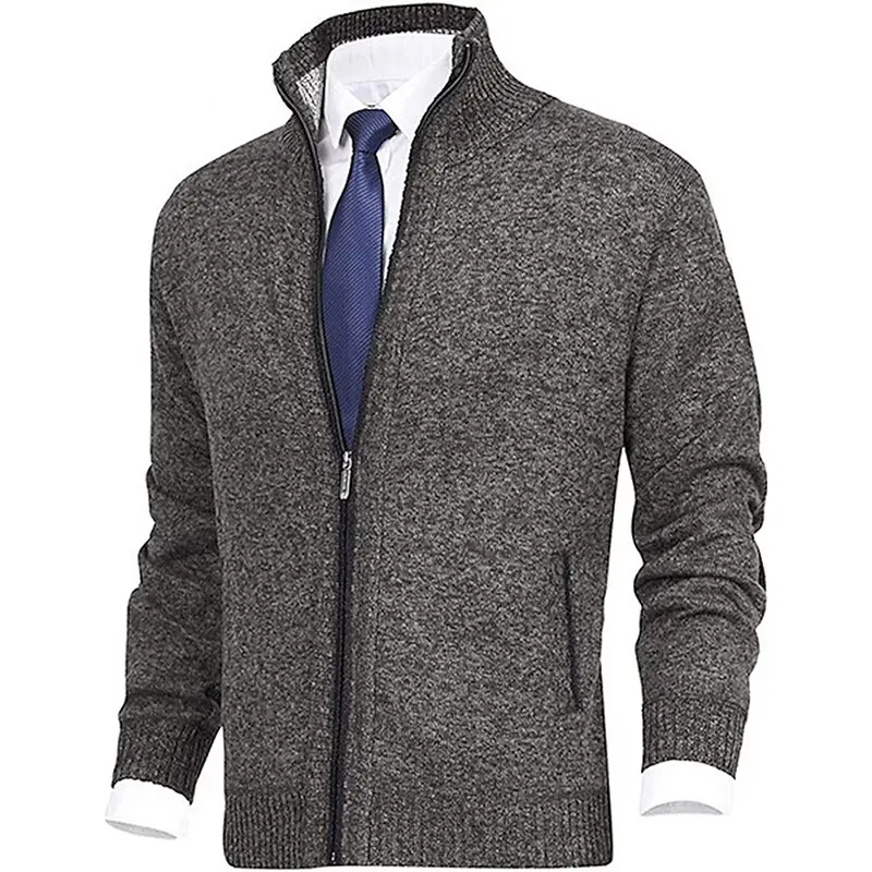 Men's Black Full Zip Cardigan with Stand Collar - Image 8
