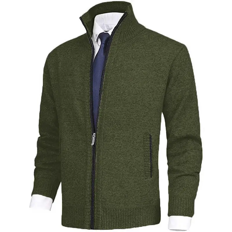 Men's Black Full Zip Cardigan with Stand Collar - Image 9