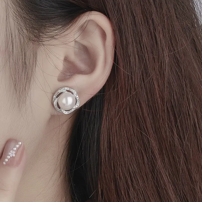 Pearl Earrings with Zircon Set Gold Plated - Image 3