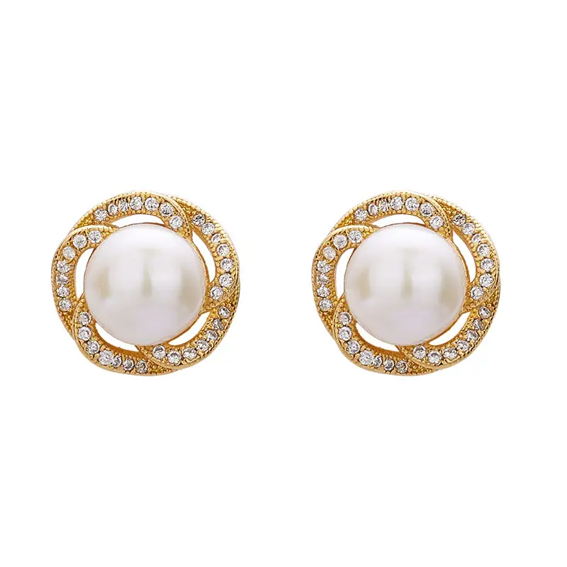 Pearl Earrings with Zircon Set Gold Plated - Image 5