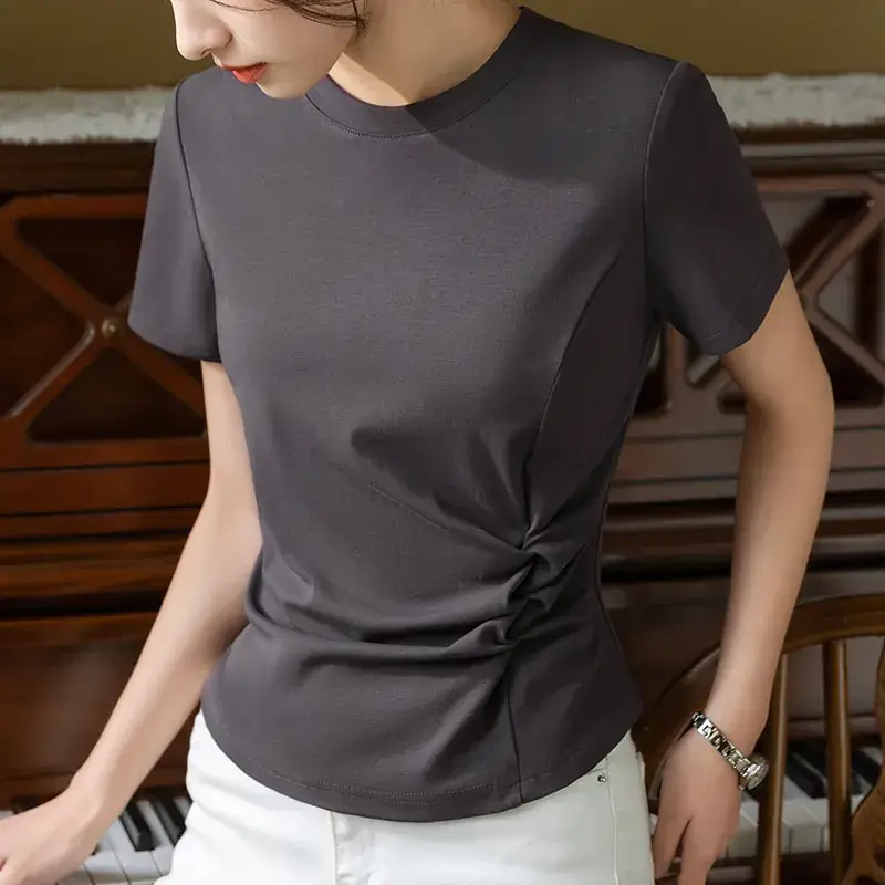 Women White Cotton T-Shirt Summer 2024 - Image 4