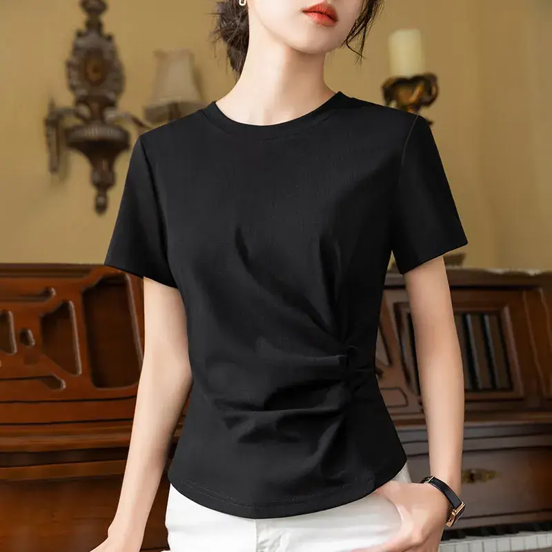 Women White Cotton T-Shirt Summer 2024 - Image 5