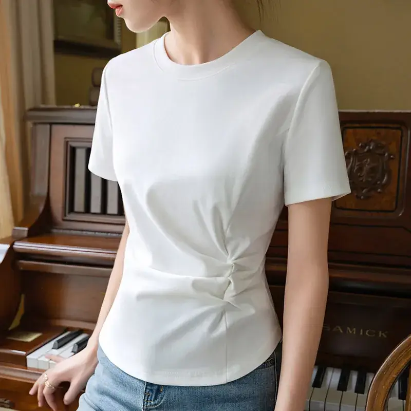 Women White Cotton T-Shirt Summer 2024 - Image 6